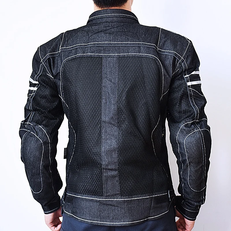 
SSPEC Men Moto Clothing Komine JK-006 Motorcycle Jacket Breathable Mesh Riding Racing Motocross Denim Jacket With Protector Pads 
