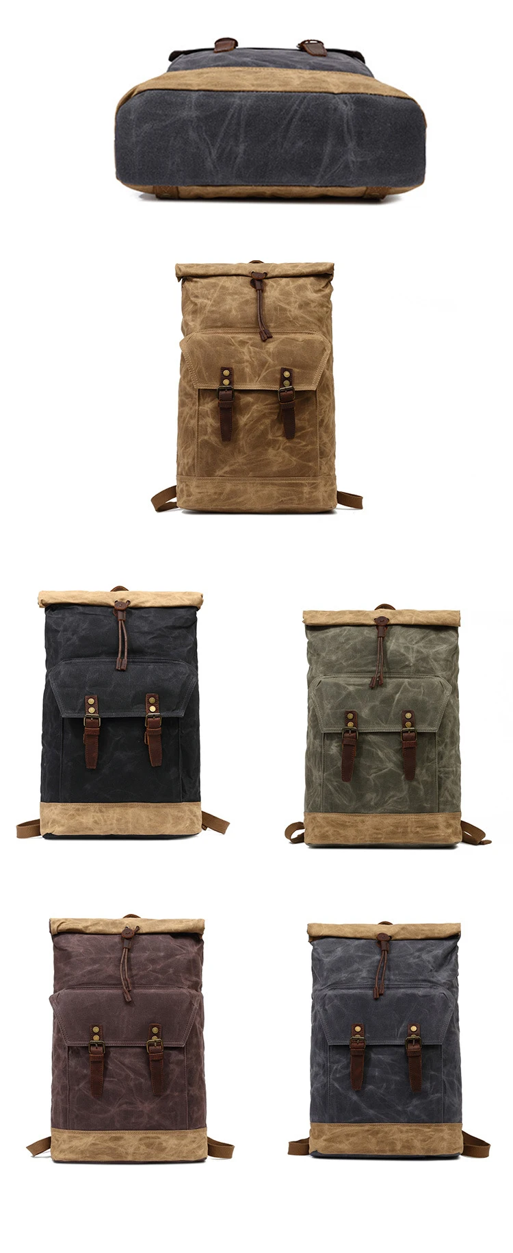 2018 Wholesale vintage new model waxed canvas leather trim water proof camping outdoor hiking rucksack backpack back pack bag