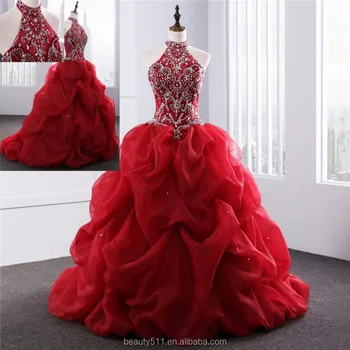 2018 Colored Wedding Dress Gorgeous Red Halter Neckline Bridal
