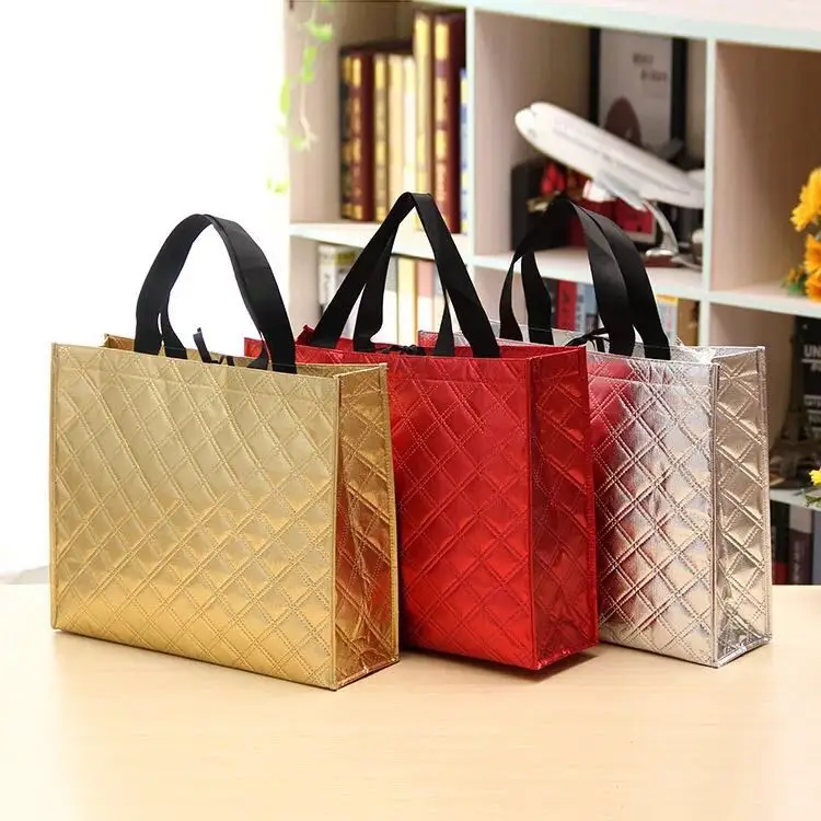 

Gold holographic film shopping bag Shining laser film non woven tote bag