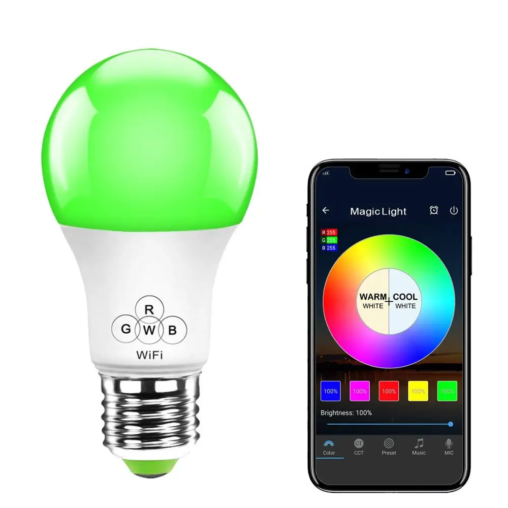 LED RGB Color Changing WiFi Smart Light Bulb Compatible with Alexa and Google Assistant