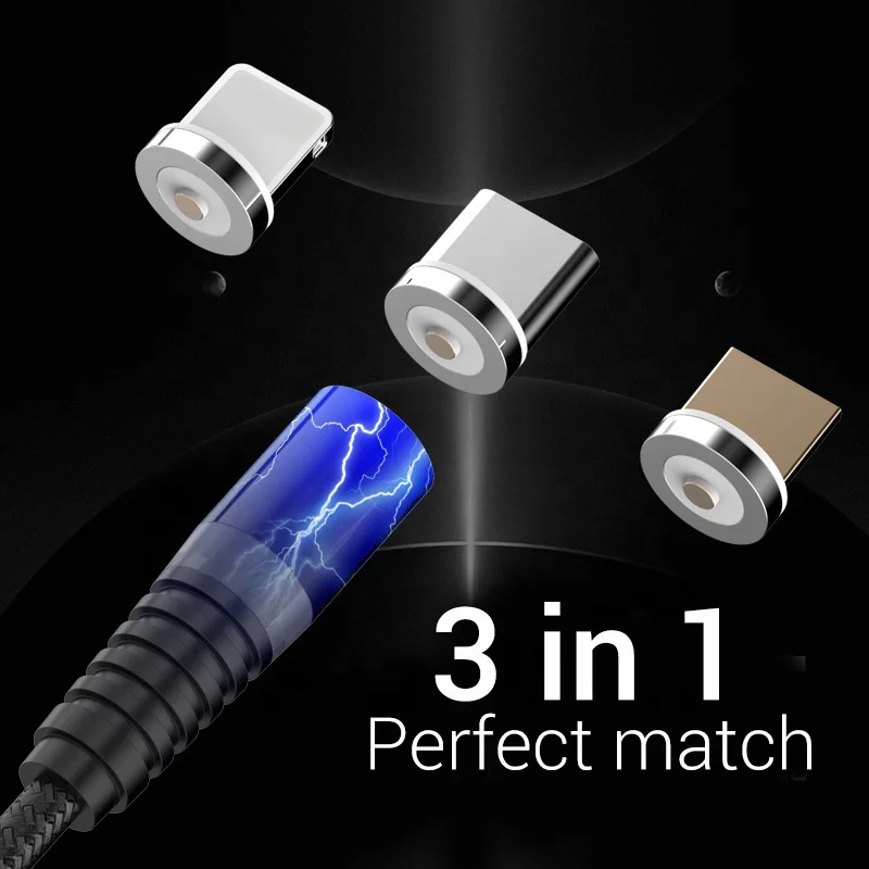 

2019 New design the Ninth generation 3 in 1 led with cables magnetic usb cable, Black and red