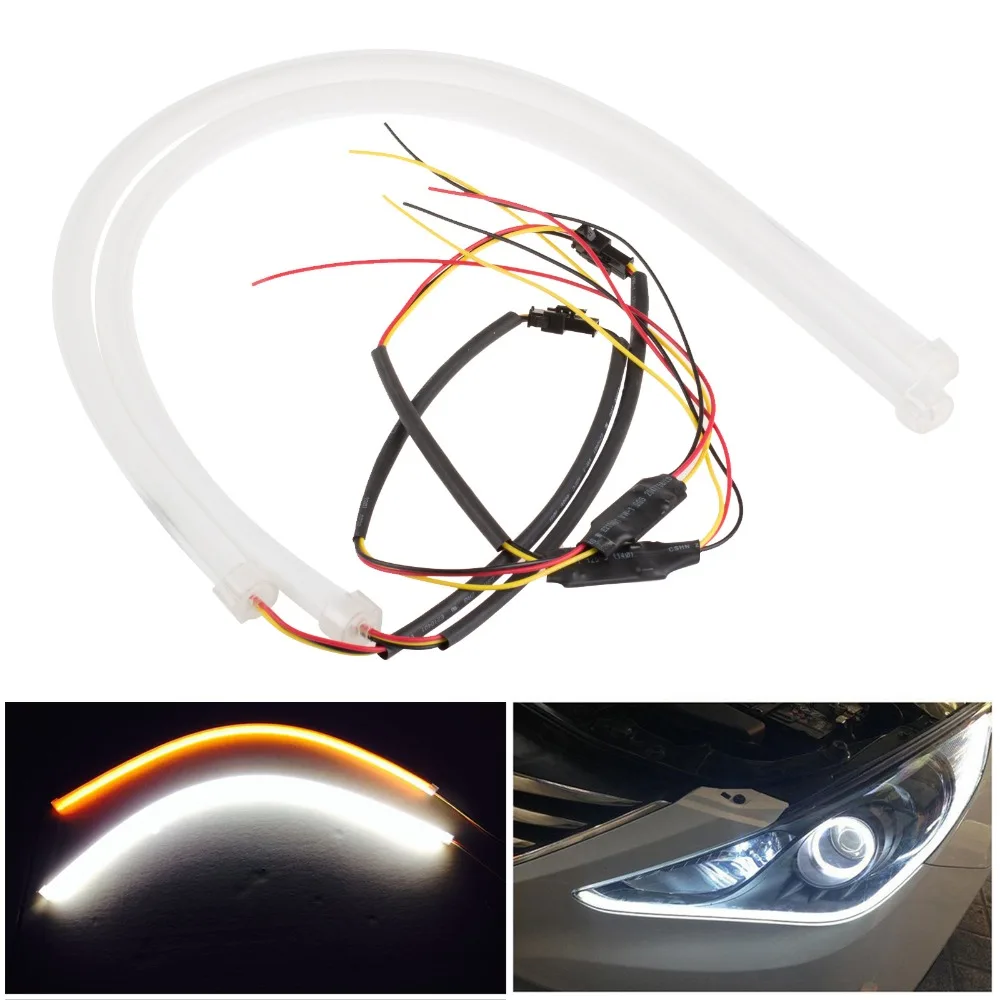 YANF Flexible Dual Color Blue Sequence Amber LED Strip Lights DRL Switchback Headlight /& Turn Signal Lights Tube Fit for Any 12V Cars 2x60CM Daytime Running Lights