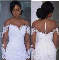 

African new designs mermaid trumpet cathedral train customized plus big size lace long sleeve wedding gowns MWA356