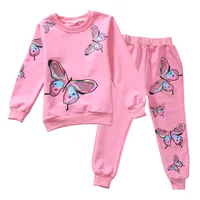 

top quality cotton girl's butterfly clothing sets kids long sleeve clothing wholesale