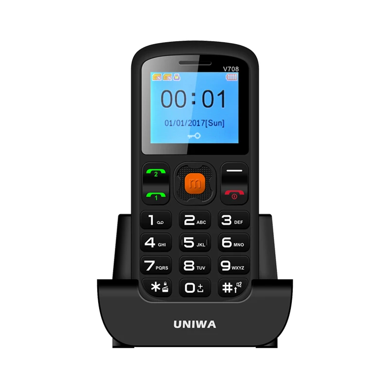 

Free Shipping 1.77 Inch Dual SIM UNIWA V708 GSM Keypad Feature Old man mobile Phone