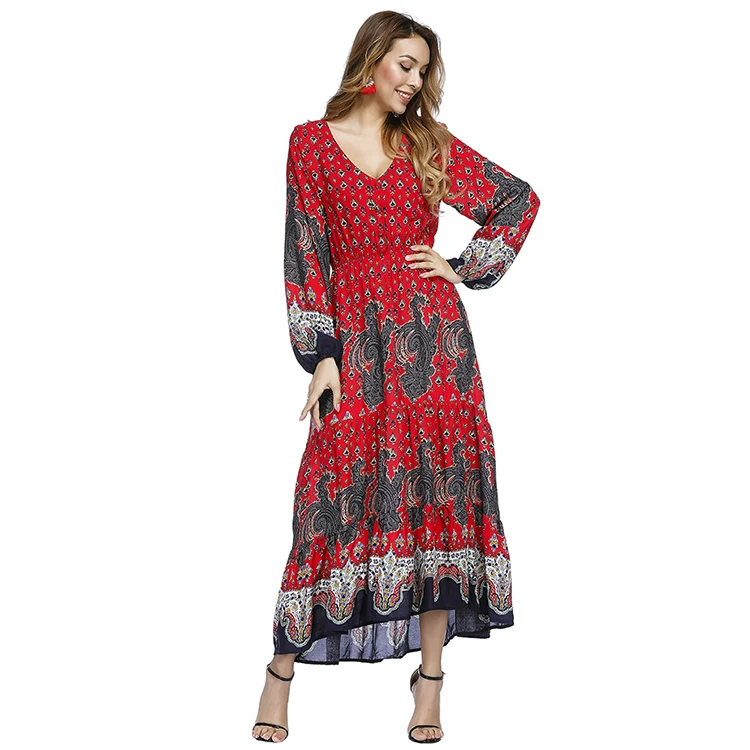 

Best Quality Red Detachable Belt Rayon Floral Maxi Button Dress, Requirement