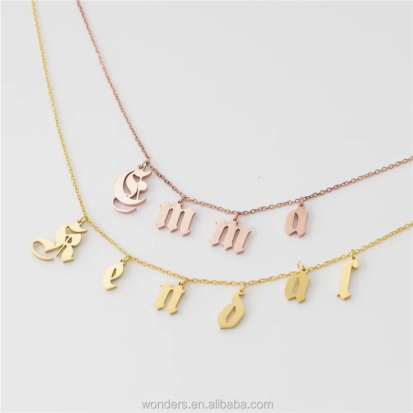 

Old English Initial Name Pendant Necklace Gold Chain Personalised Christmas Gift Delicate Women Necklace