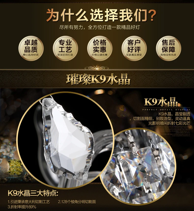Light luxury lighting glass candle crystal chandelier for living room bedroom villa hotel
