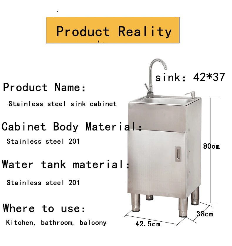 Sink Cabinet Integrated All Stainless Steel Single Trough Laundry Cabinet Balcony Wash Basin