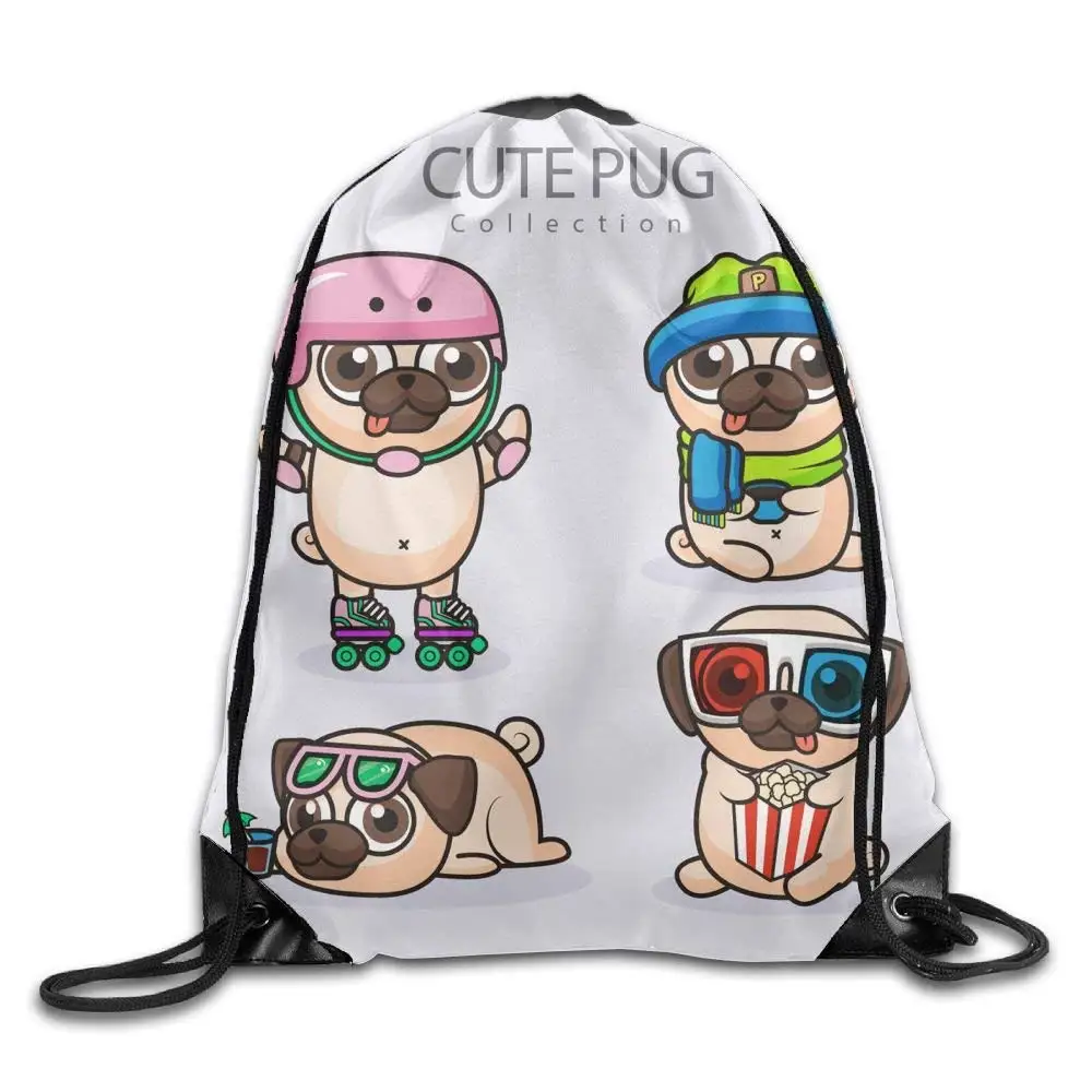 Pug Art Drawstring Backpack Rucksack Shoulder Bags Training Gym Sack For Man And Women