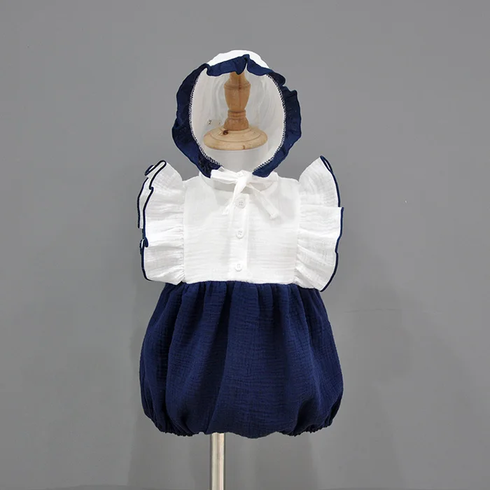 

Wholesale 2020 Summer Fashion Baby clothes sets 100% Cotton Infant Kids clothing Ruffle baby rompers sets, Pink / navy