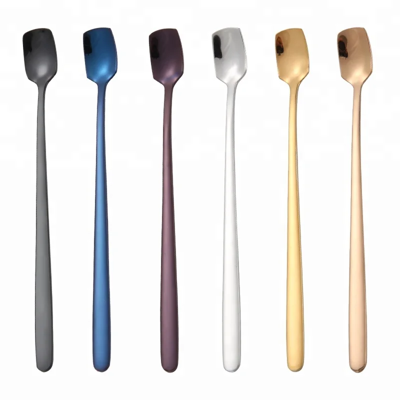 

New Arrival Titanium Plating Colorful Ice Spoon Mixing Stirrer with Long Handle