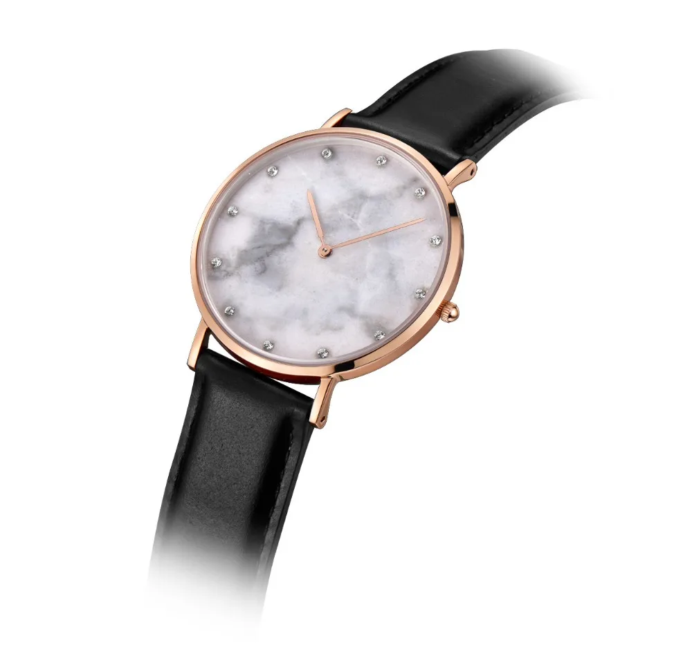 

brand your logo stainless steel genuine leather women marble face watch