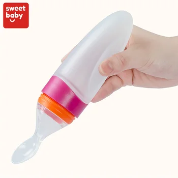 90ml Silicone Squeeze Style Rice Cereal Feeder Bottle Spoon Infant