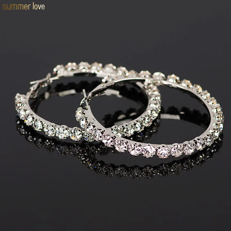 

New Fashion Exquisite Gold Sliver Plated Big Hoop Circle Crystal Rhinestone Hoop Earrings Jewelry For Women Party Accessories, Many colors you can choose
