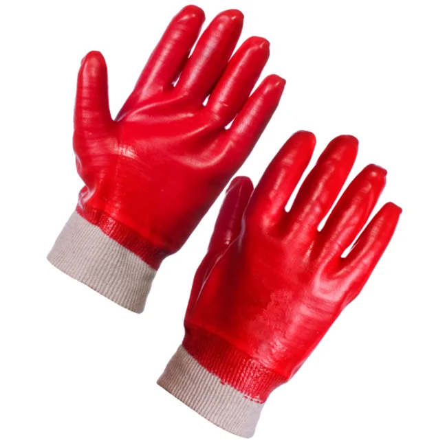 Large Size 10 12 Pairs of Warrior Red PVC Knit Wrist Work Gloves 