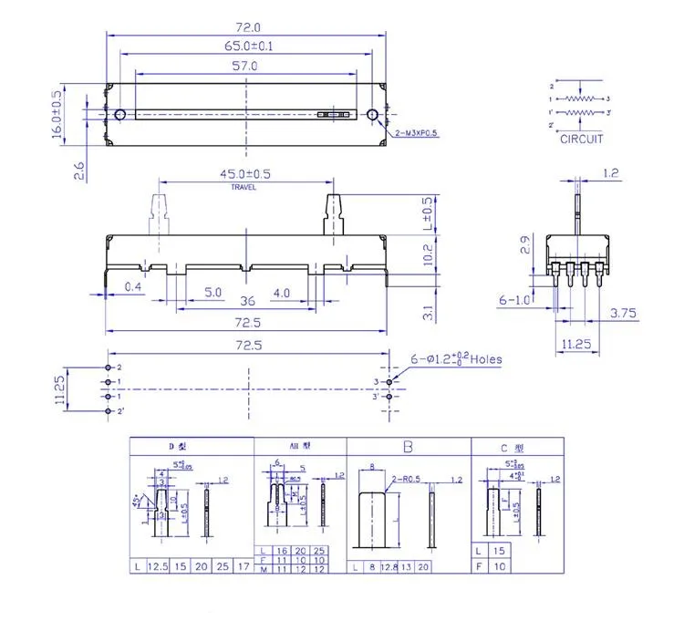 Hw4546g Slide Potentiometer Push The Handle Potentiometer With Plastic