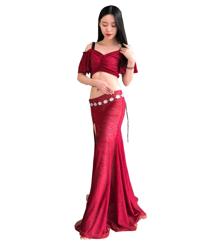 

QC2972 Wuchieal Cheap Sexy Belly Dance Wear for Practice, Orange;burgundy and white