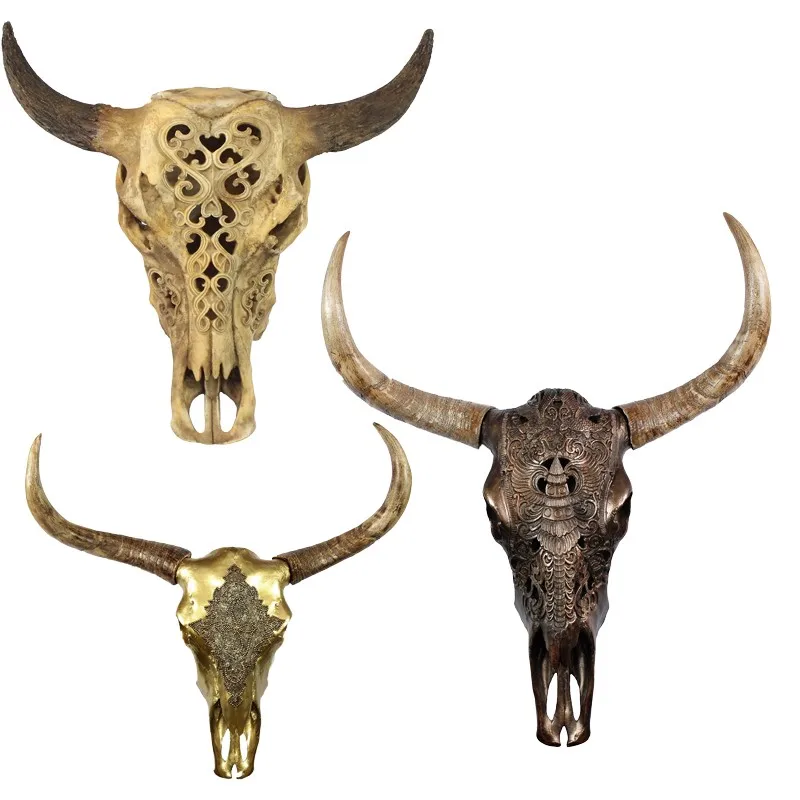 Animal Head Cow Skull Yak Hollow Skull Decoration Resin Wall Decor Skull supplier