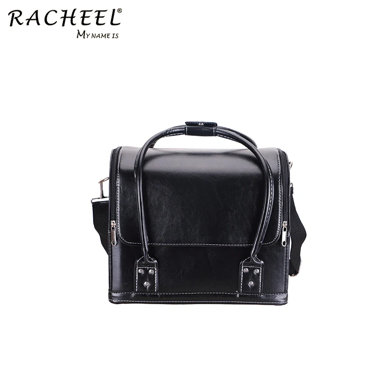 

RACHEEL Leather Storage Makeup Case Ror Portable Cosmetic Bag, Black