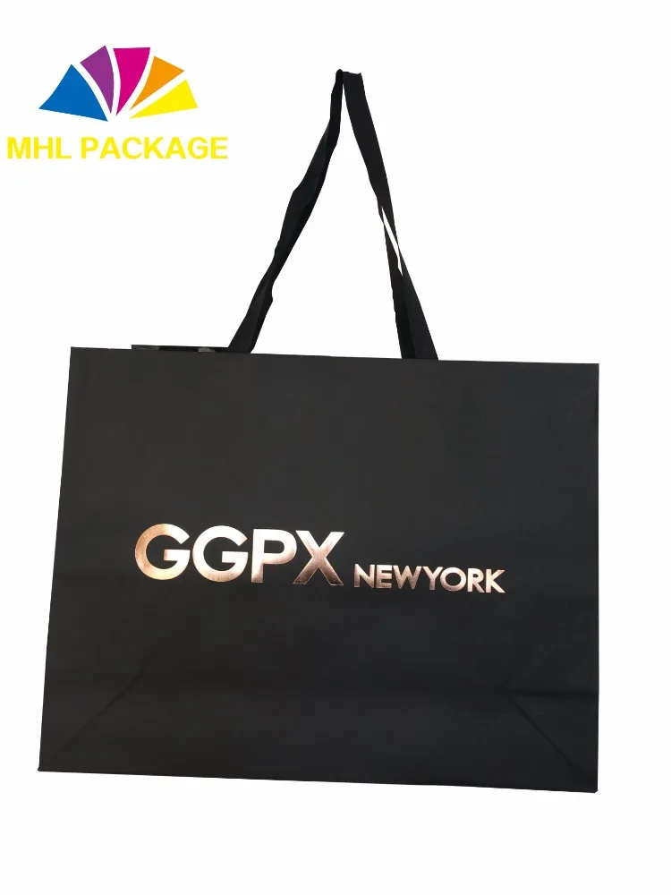 
custom luxury brand shoes black cardpaper shopping bag with logo 