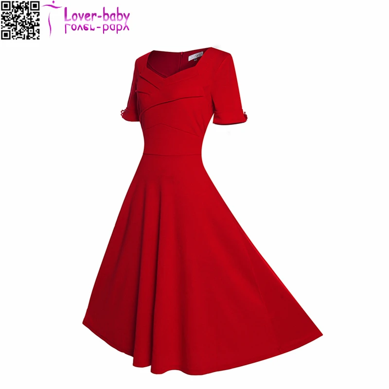 

Womens Vintage Pure Color Sweetheart Neck 1/2 Sleeve Dress L36068