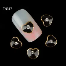 10pcs Black Metal Heart Rhinestones 3d Nail Art Decorations Alloy Nail Stcikers Charms Jewelry for Nail