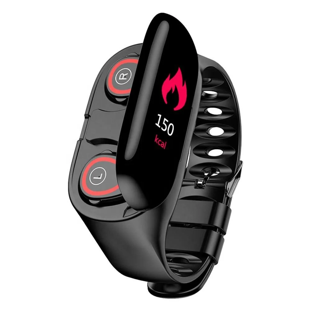 

2019 Newest 2 in 1 Smart Watch Sports Wristband M1 BT 5.0 TWS Wireless Earbuds Heart Rate Blood Pressure Monitor for phone, Black,red
