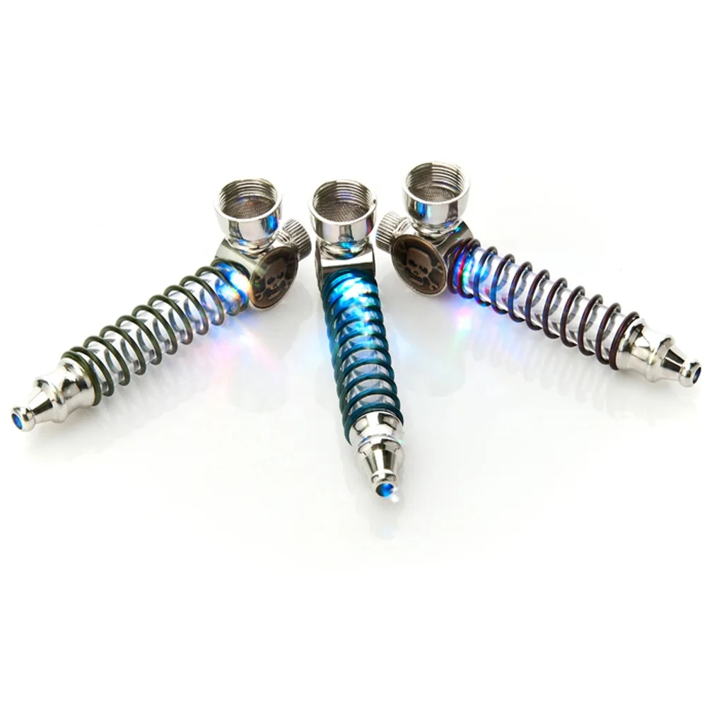 Fashion Cheap Portable Spring Smoking Pipe With Light Tobacco Metal Aluminum Weed Pipe