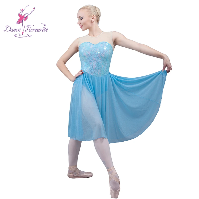 

Girls Blue Sequin Lace Ballet Dance Costume Lyrical and Contemporary Dance Dress 18032