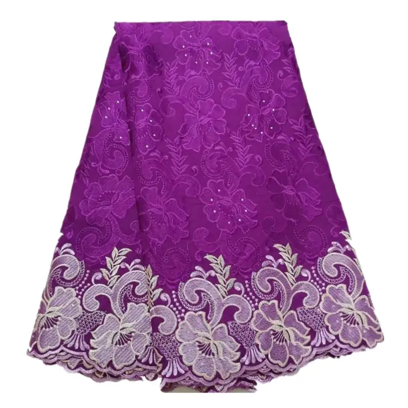 

New fashion purple african nigerian cotton lace fabric for women clothes