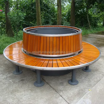 Round Outdoor Stainless Steel And Wood Curving Garden Tree Seating