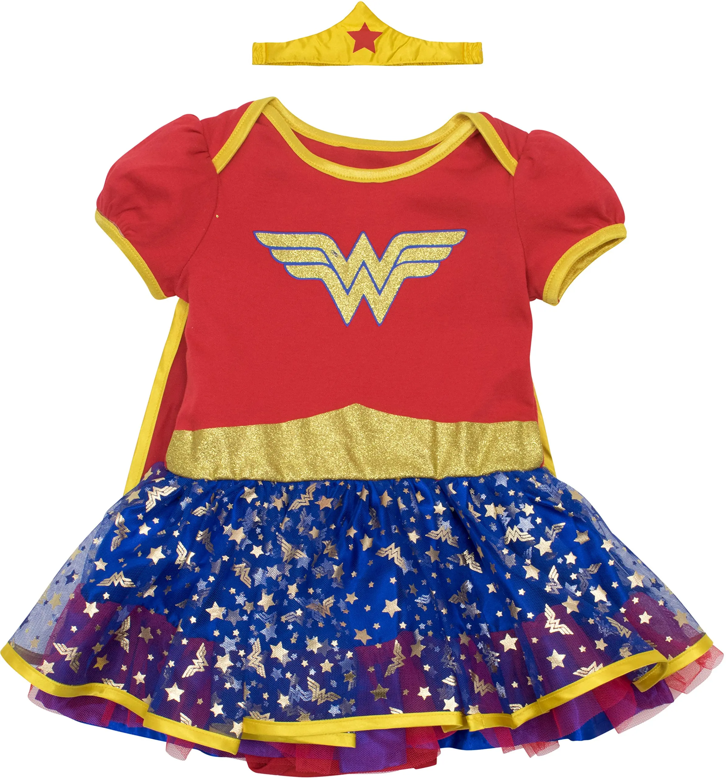 Wonder Woman Infant Baby Girls' Costume Bodysuit Dress Tiara Headband & Cape Red