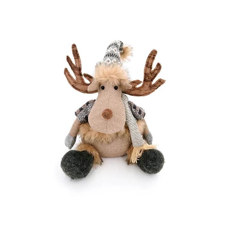 
Soft Leg Christmas Reindeer Statue Girl Plush Fur Reindeer Table Decoration for Shelf Decor Home Holiday 