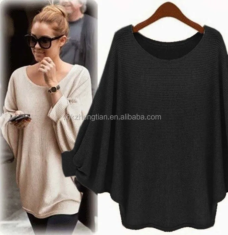 

fashion cheap wide neck batwing sleeve pure color knitwear sweater, As show