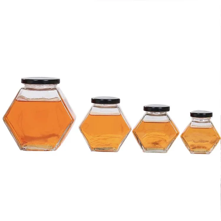 

380ML Hexagon Glass Honey Jar With Screw metal lid, Clear