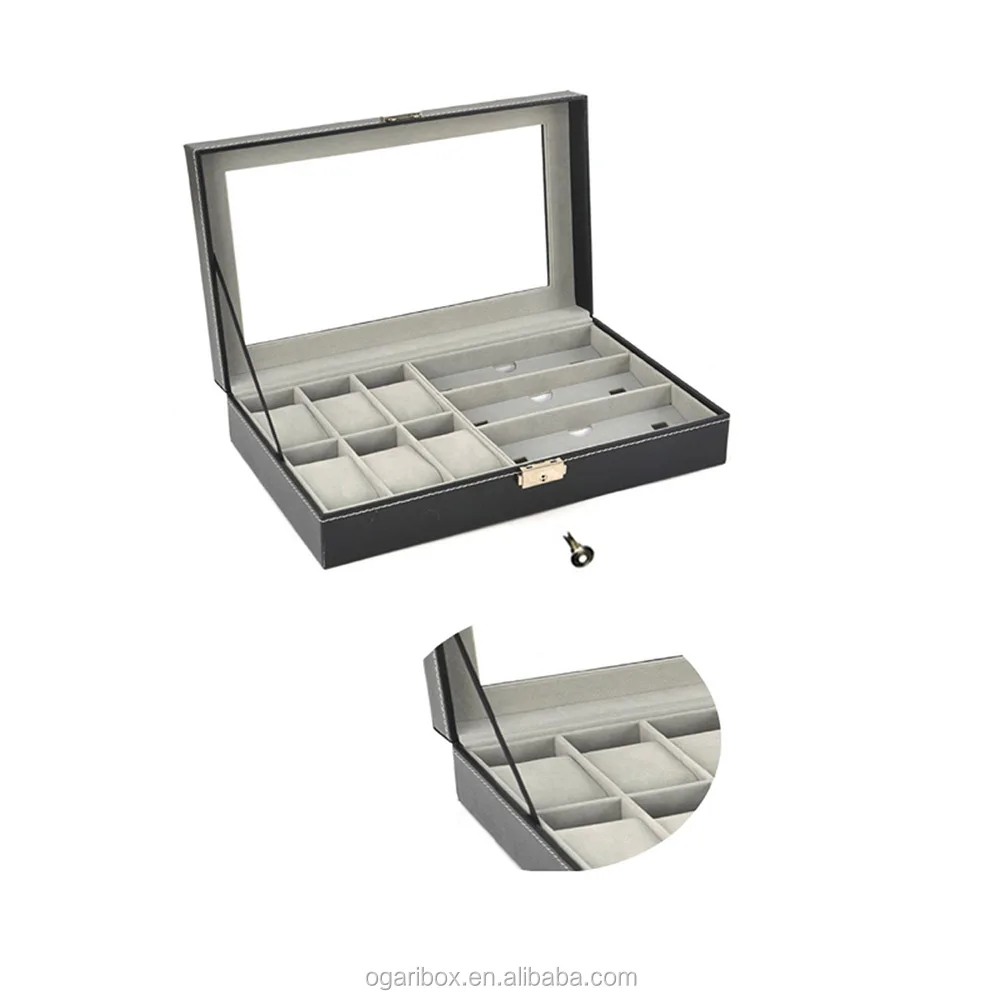 Leather Watch Box 6 Slots And Eyeglasses Storage 3 Slots Sunglass