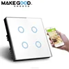 OEM ODM Wireless Controlled 4gang Wifi Smart Light Switch WITH Touch sense Glass Panel