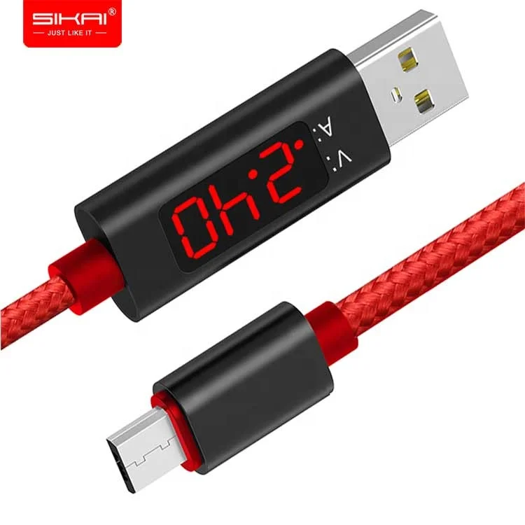 

SIKAI New Arrival Nylon Voltage Current Intelligent Display Data Line LCD Screen Fast Charging Line for iphone Android usb C