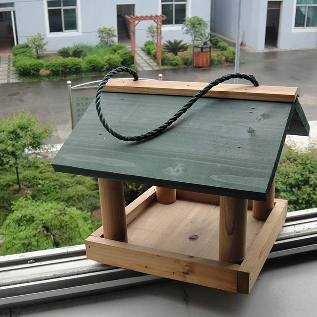 Classic Bird Feeder House Wood Hanging Fly Through Feeder For