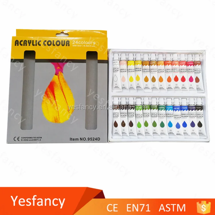 Promotional 24colors 12ml Color Acrylic Tube Water Based Acrylic Paint