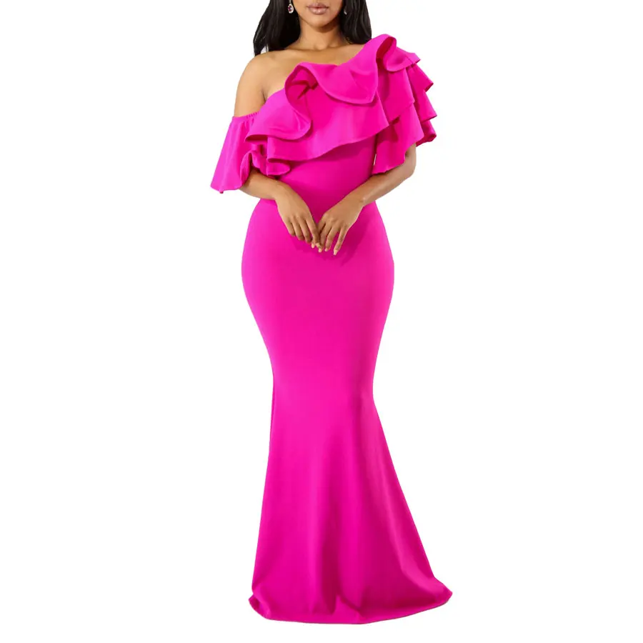 

80723-MX38 fashion one shoulder ruffles maxi dresses for women prom dress
