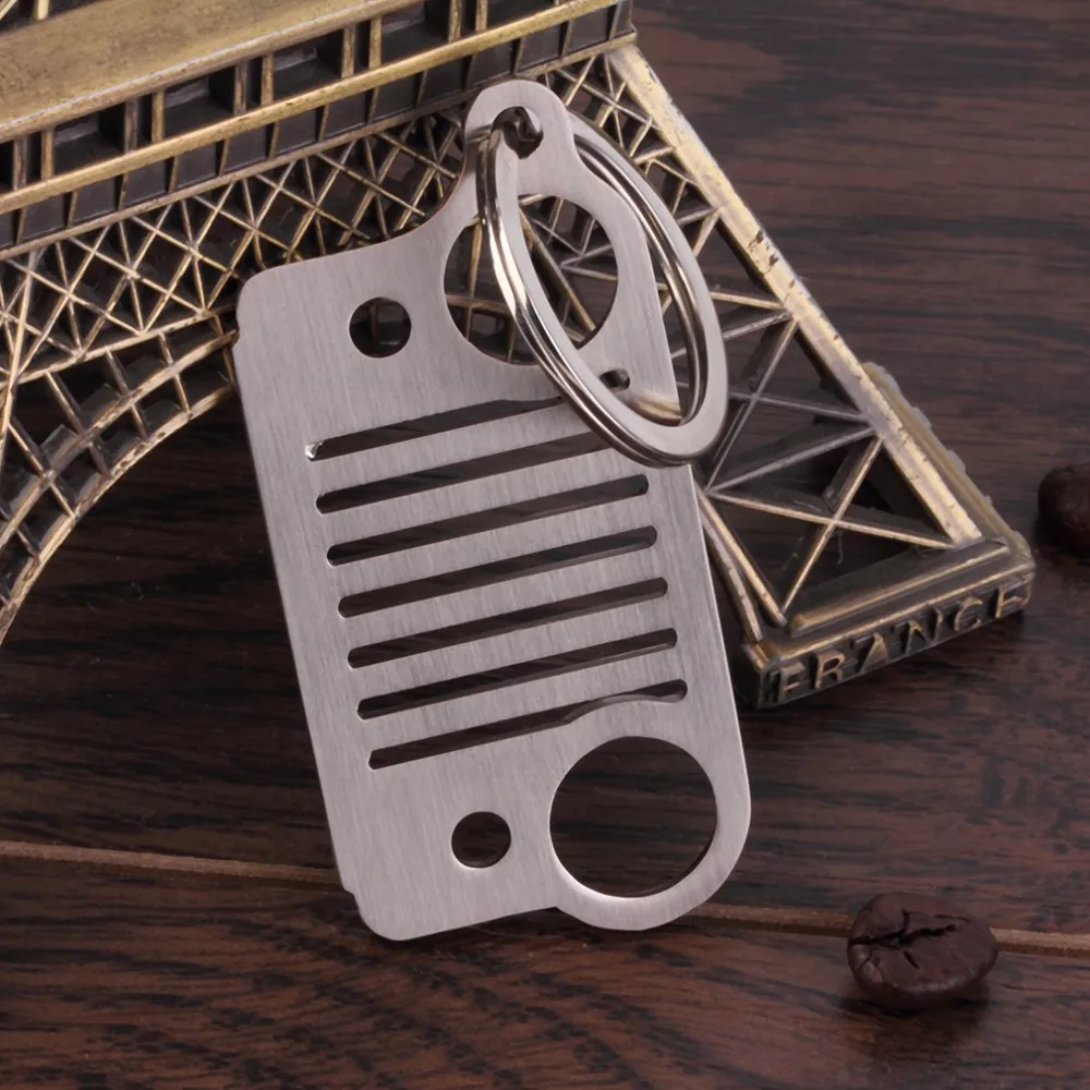 

1 pc Portable Outdoor tool Stainless Steel Unique Design Jeep Grill Key Chain KeyChain Key Ring CJ JK TJ YJ XJ Silver