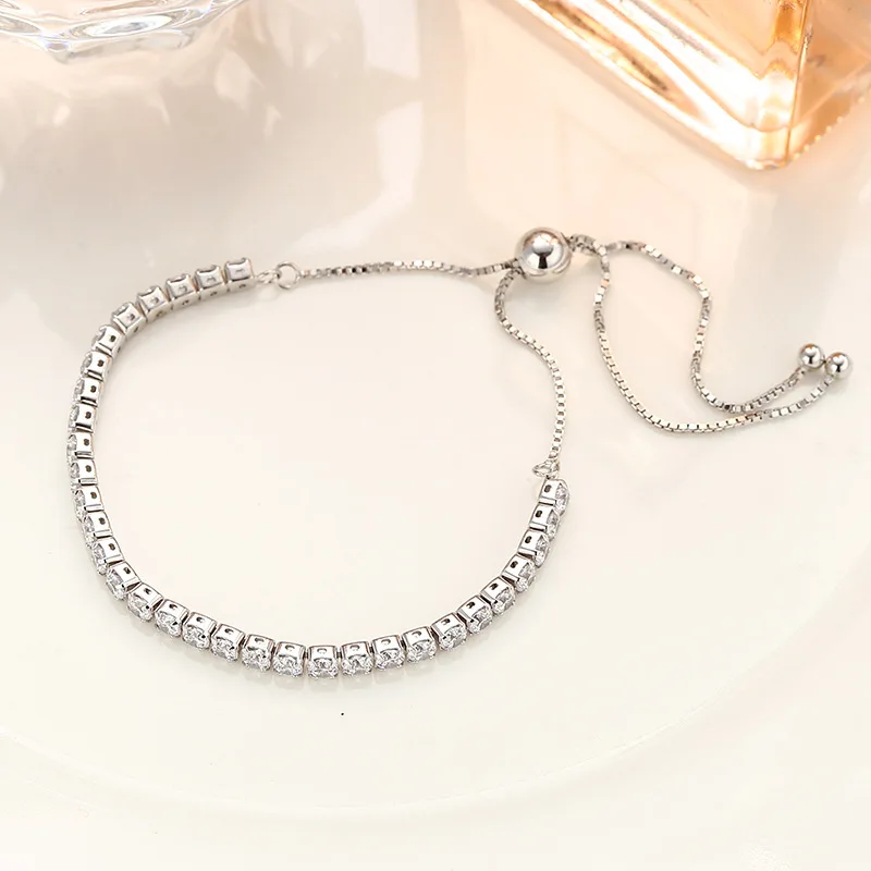 

100% real 925 Sliver3mm CZ tennis bracelet with adjustable size, N/a