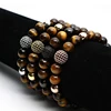 Fashion 8mm Tiger Eye Stone Micro Pave CZ Disco Ball Men's Charm Beaded Bracelets & Bangles Natural Stone Jewelry