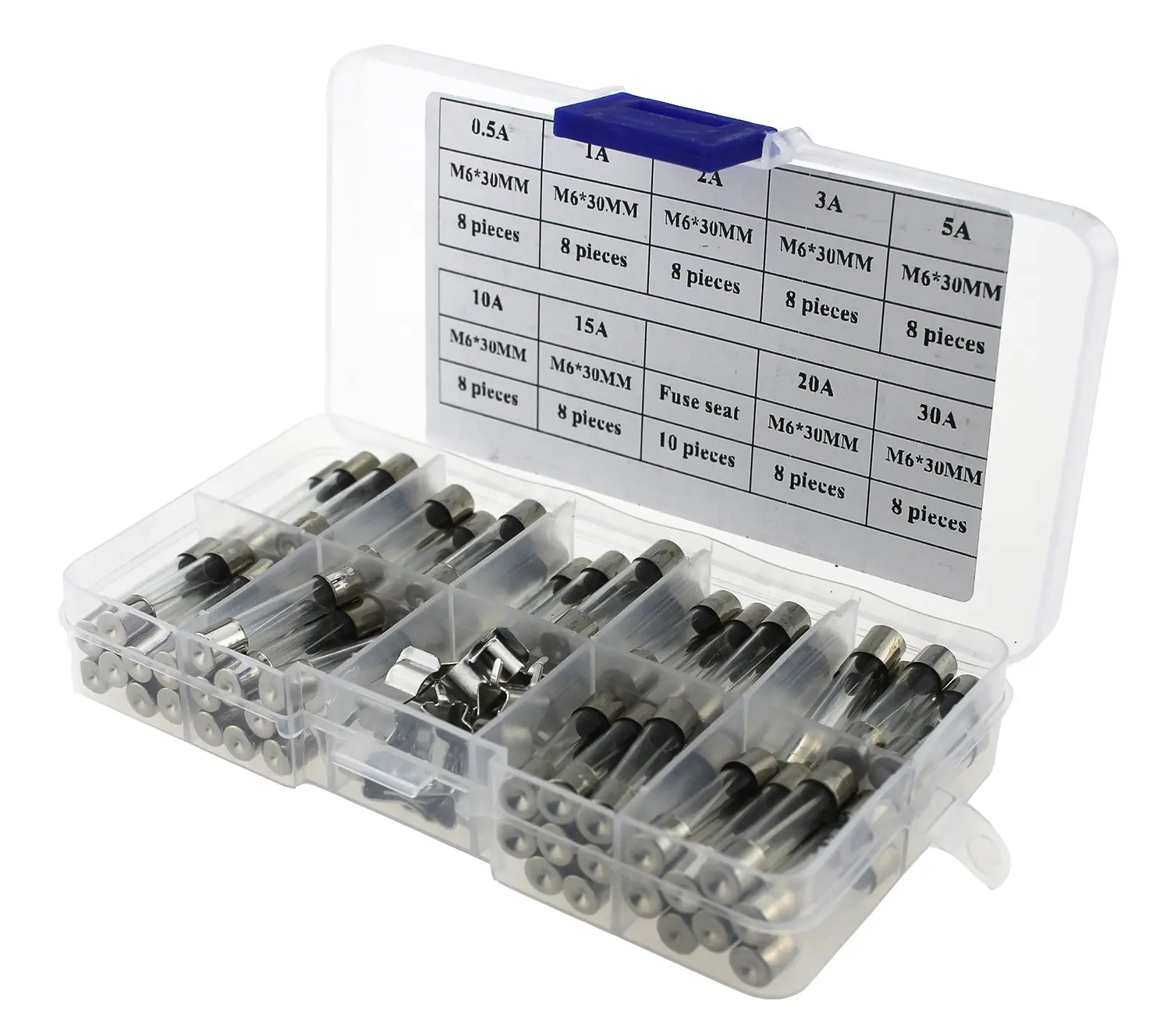 Details about   6x30mm Quick Blow Glass Tube Fuse Assorted Kit 72pcs Fuse Seat 20pcs and Box