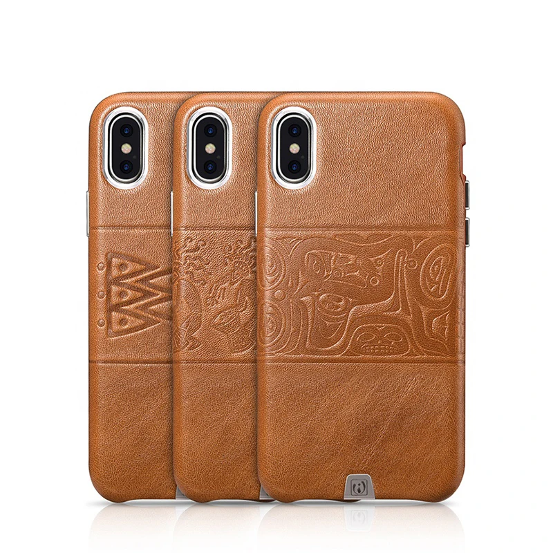 Wholesale Price Real Leather Totem Pattern Back Cover Phone Case for iPhone X