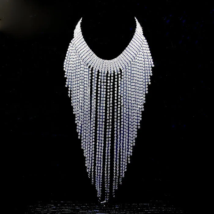 

silver costume necklace choker torque wedding african jewelry crystal diamond bridal africa jewellery set tassel silver colar