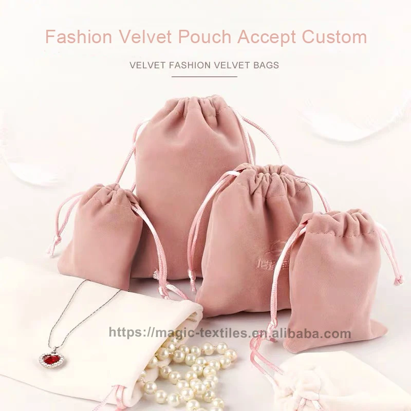 

Factory Supply Free Sample New Design Custom Soft Gift Pink Velvet Drawstring Jewelry Storage Bag With Logo, Customized color
